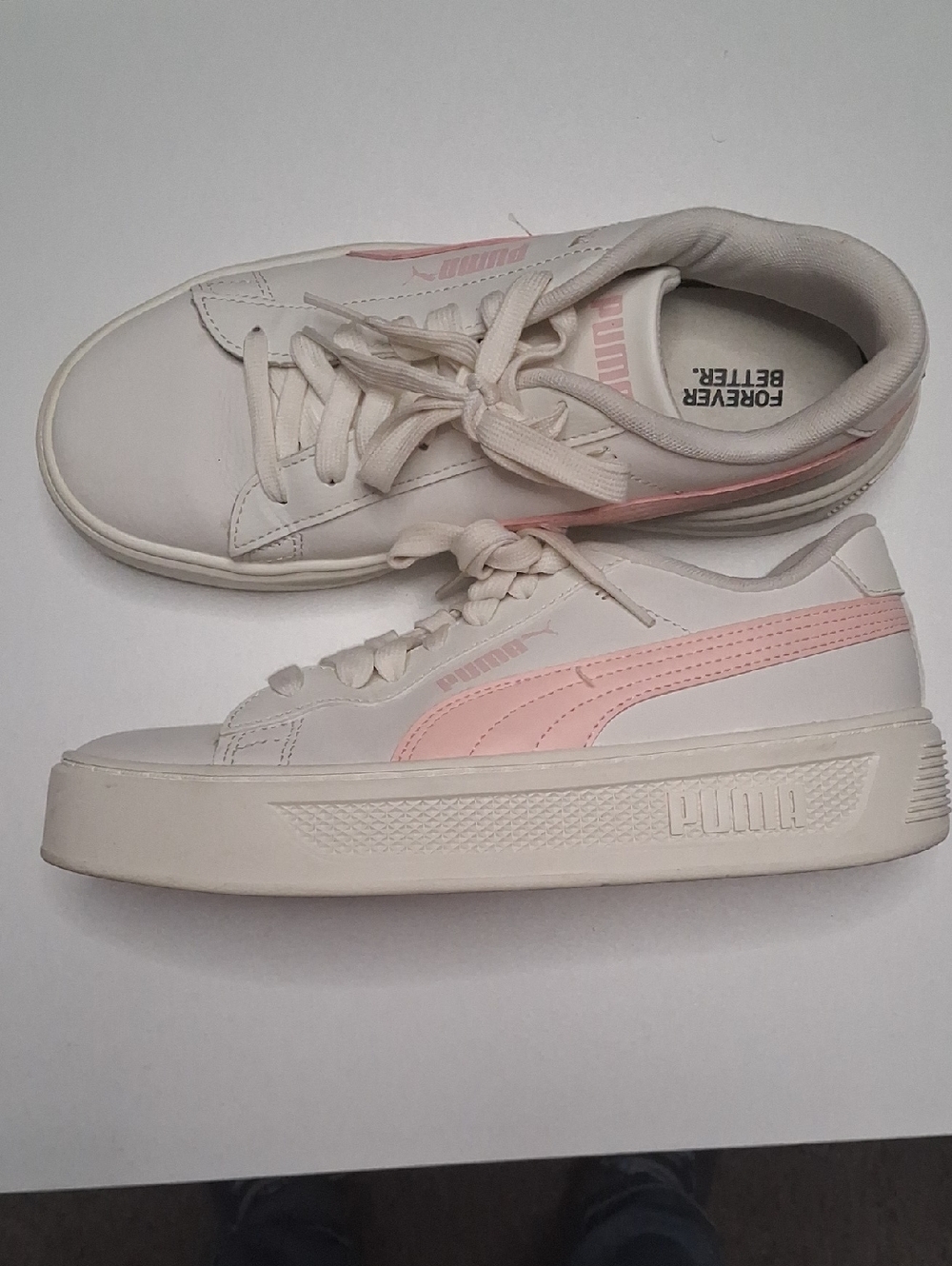 Puma Women's White Sneakers with Light Pink Formstrip